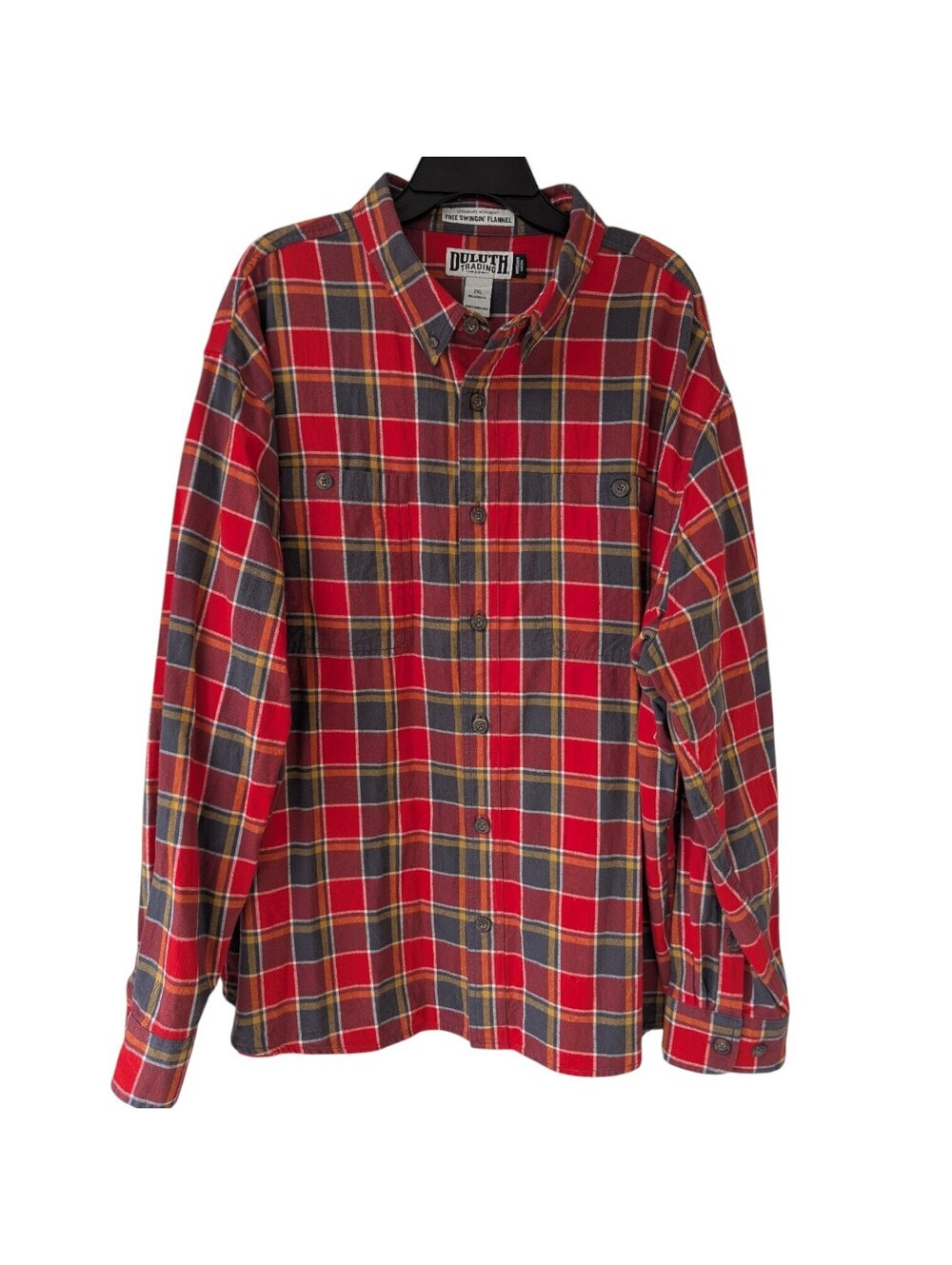 Duluth Trading Co Free Swingin Flannel Shirt Men 2XL Red Plaid Untucked 29x31.5
